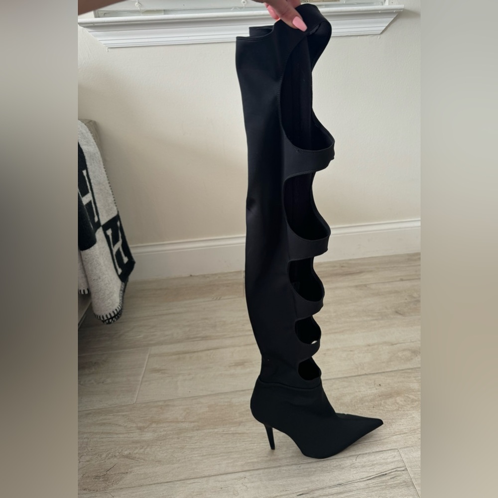 Jeffrey Campbell over the knee black cutout boots 7.5